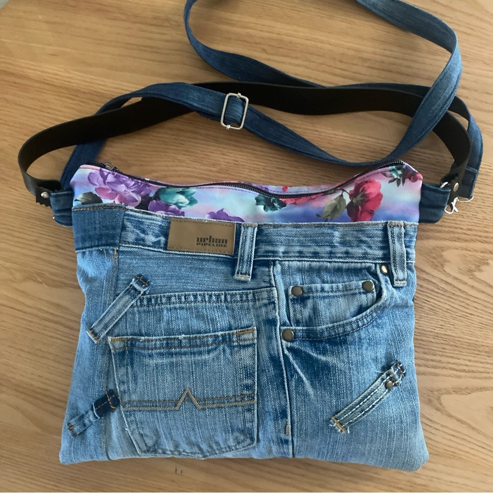 Floral Denim Crossbody Bag